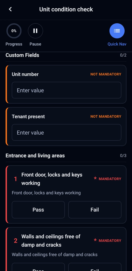 A unit condition check opened on the phone after scanning its QR code.