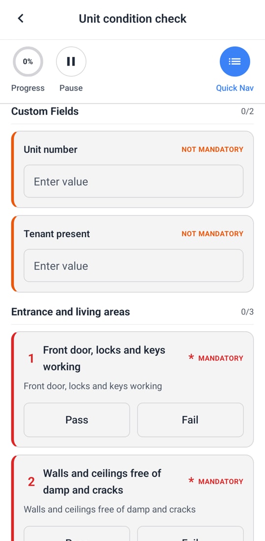 A unit condition check opened on the phone after scanning its QR code.