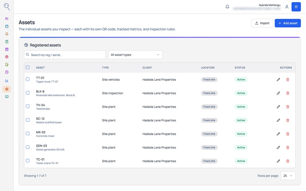Add your assets one by one, or from a spreadsheet.
