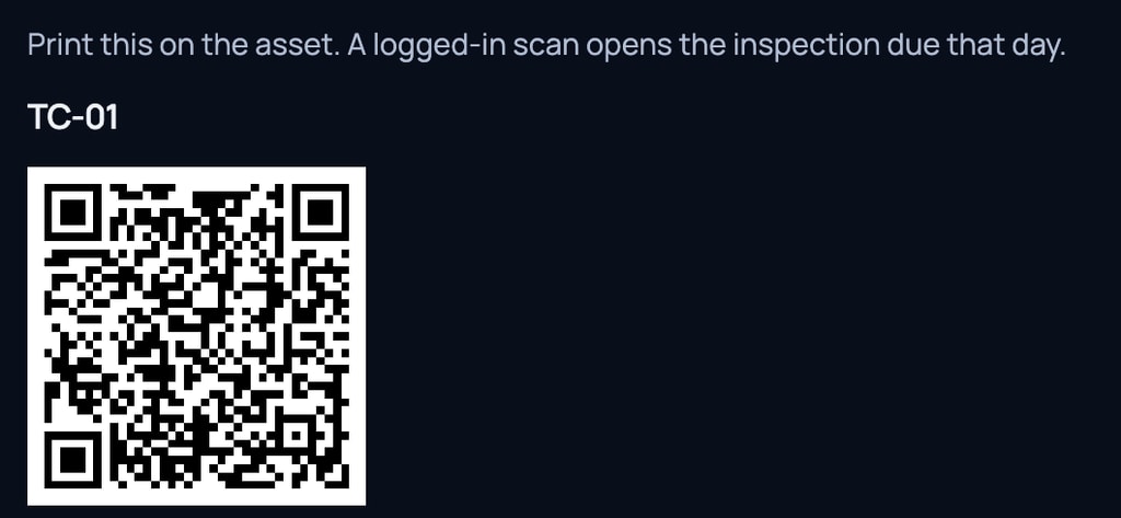 An asset’s QR label, ready to scan.