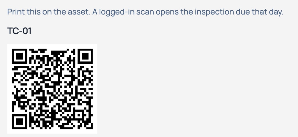 An asset’s QR label, ready to scan.