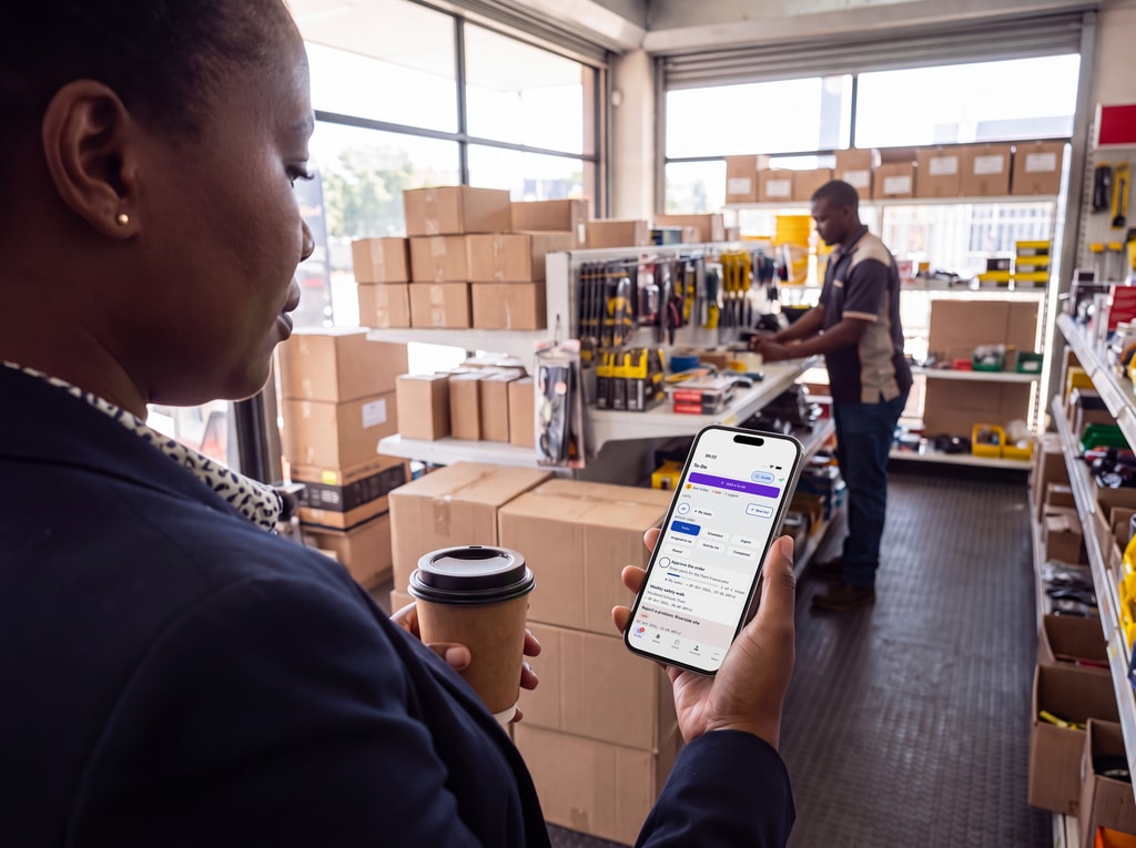 A store manager opening up checks her To-Do on the PremHQ app.